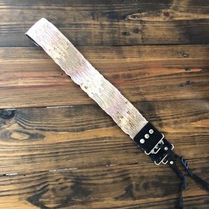 Rose gold sequin camera strap